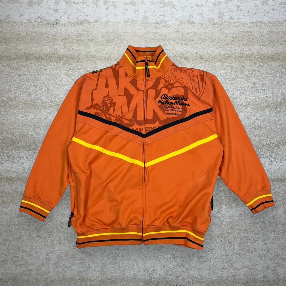 Vintage Y2K Akademiks Track Jacket Mens 2XL Orange Polyester Full Zip